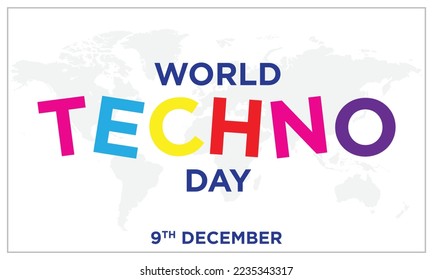 Día Mundial del Tecno, Día Internacional del Tecno, 9 de diciembre, tecno, tipografía, colorido, hermoso, diseño, eps, editable