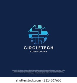 world technology logo design. abstract logo for technology. circle and circuit connection concept
