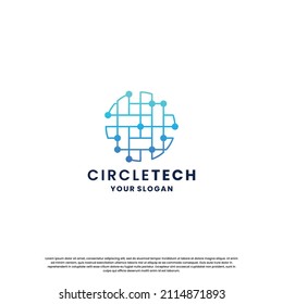 world technology logo design. abstract logo for technology. circle and circuit connection concept