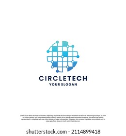 world technology logo design. abstract logo for technology. circle and circuit connection concept