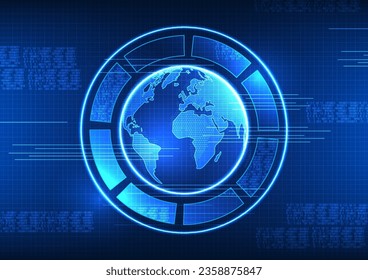 World technology surrounded by technology circle with number code Refers to technology that allows access to information. Communication and entertainment from around the world