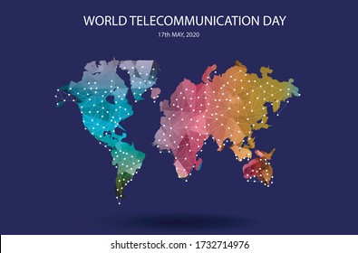 World telecommunication day 2020, map, vector, web design template