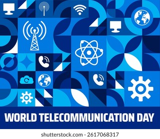 world telecommunication day Geometric shape pattern background banner or poster design template. observed every year in May. Holiday concept. Use to any Template, card, poster, placard, template.