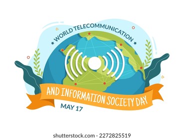 World Telecommunication and Information Society Day on May 17 Illustration with Communications Network Across Earth Globe in Hand Drawn Templates