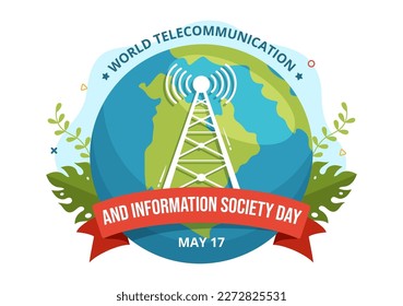 World Telecommunication and Information Society Day on May 17 Illustration with Communications Network Across Earth Globe in Hand Drawn Templates