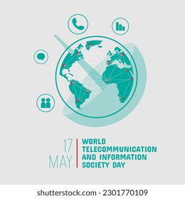 World Telecommunication and Information Society Day with illustration of worldwide connected information from transmission stations