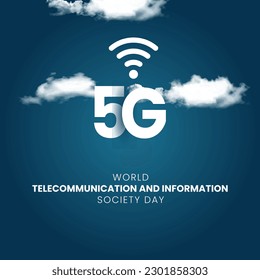 World telecommunication and information society day with 5G logo. world telecommunication and information society day celebration banner design, greetings, poster.