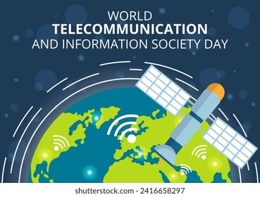 Welttag der Telekommunikation und der Informationsgesellschaft, Vektorgrafik am 17. Mai mit einem weltweiten Kommunikationsnetz auf flachem Hintergrund