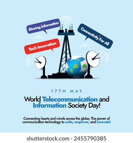 World Telecommunication and information society day 2024. World telecommunication day celebration banner with telecom tower, satellites, earth globe. Digital Innovation for Sustainable Development.