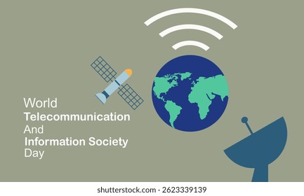 World Telecommunication and Information Society Day. banner with satellite antennas. This day raise global awareness of social changes brought about by the Internet and new technologies