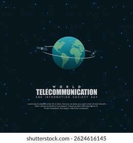Dia Mundial das Telecomunicações e da Sociedade da Informação com uma ilustração de um satélite circundando a terra