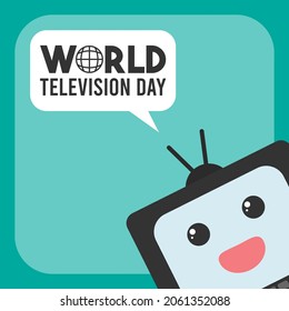 World Television Day. 21 November. Cute television character laughing happily. Flat design vector illustration.