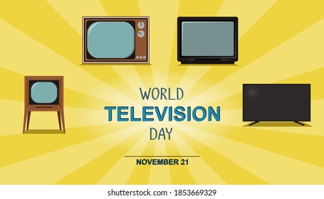 World television day banner. Vector TV set variations from different years. Retro technics and letters. November 21