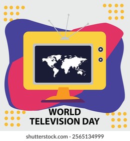 A World Television Day design featuring a television with a world map on the screen, symbolizing the global impact and significance of television in connecting people