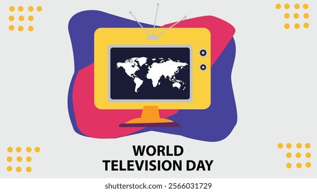 A World Television Day design featuring a retro-style television with a world map on the screen, highlighting the role of television in connecting people globally