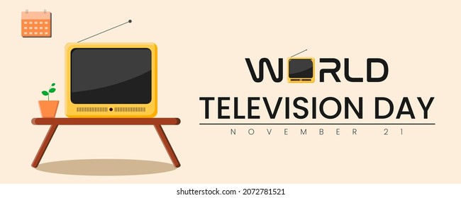 Día mundial de la televisión, 21 de noviembre. Televisión Moderna. Concepto de tarjeta de felicitación, afiche y banner.