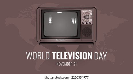 Ilustración del Vector del Día Mundial de la Televisión sobre fondo marrón rojizo. Plantilla de fondo con receptor de televisión retro portátil. Adecuado para tarjetas de felicitación, afiches y banners.