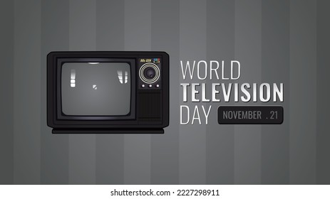 World Television Day Vector illustration on stripe gray wall background. Background template with retro portable television receiver. Suitable for greeting cards, posters and banners.