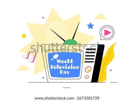 World Television Day Vector Illustration on November 21, Featuring TV, Signal, and Global Broadcasting Concepts in a Flat Style Cartoon Background