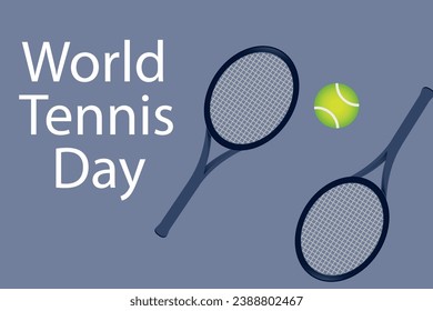 World Tennis Day. Tennis rackets with a tennis ball on dark blue background. Vector template for banner, poster, flyer, postcard, etc