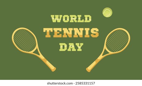 World Tennis Day.Tennis championship or tournament poster design.Rackets and ball isolated on green background.Illustrations for design banners, posters.