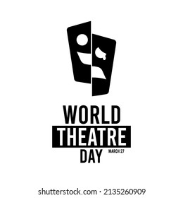 World theatre day. March 27. Happy and sad masks icon on white background. Poster or banner. Flat design vector illustration.