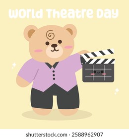 World theatre day vector design for celebration. Suitable for background, template, social media, poster, flyer design, flat illustration, banner, etc  