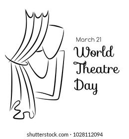 World theatre day vector greeting card with curtains and masks