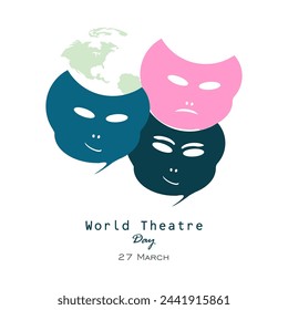 World Theatre Day vector, illustration. Expression face masks design concept. 27 march.

