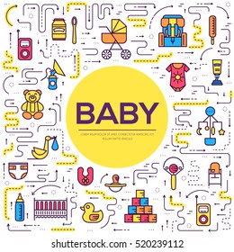 World thin line breastfeeding week and kids elements flat icon set concept. Child outline illustrations design
