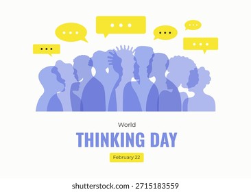 Día Mundial del Pensamiento Plantilla de Anuncio. Antecedentes del 22 de febrero. Ilustración vectorial en estilo plano.