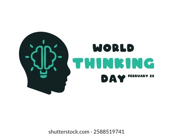 World Thinking Day. February 22. Head silhouette. Idea icon. White background. Eps 10.