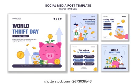 World Thrift Day Flat Cartoon Social Media Post Hand Drawn Template Illustration