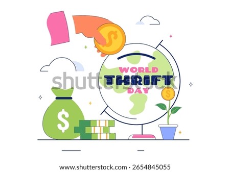 World Thrift Day Vector Illustration with a Piggy Bank and Coins, Representing Saving, Financial Literacy, and Economic Stability in a Background