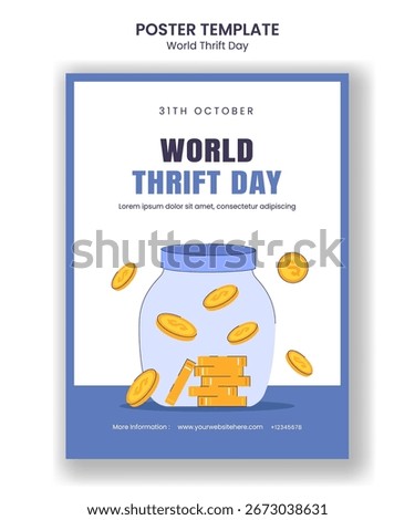 World Thrift Day Vertical Poster Template in Flat Cartoon Hand Drawn Background Style