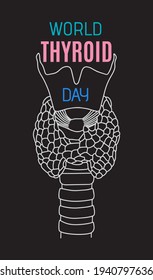 Día Mundial del Tiroide el 25 de mayo. Estructura tiroidea humana. Icono en el estilo lineal.