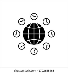 World Time Icon, Different Time Around Globe, Time Zone Is A Region Of The Globe Vector Art Illustration