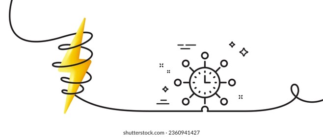 World time line icon. Continuous one line with curl. Global watch sign. World time single outline ribbon. Loop curve with energy. Vector