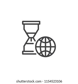 World time outline icon. linear style sign for mobile concept and web design. Hourglass globe simple line vector icon. Global time symbol, logo illustration. Pixel perfect vector graphics