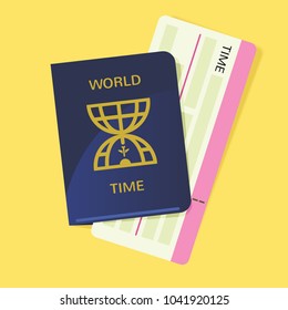 World Time Passport With Boarding Pass Infographic Illustration Vector Art For Travel Guide