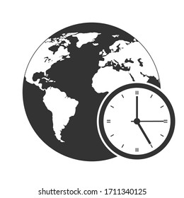 World Time sign. Clock with a globe on a white background
