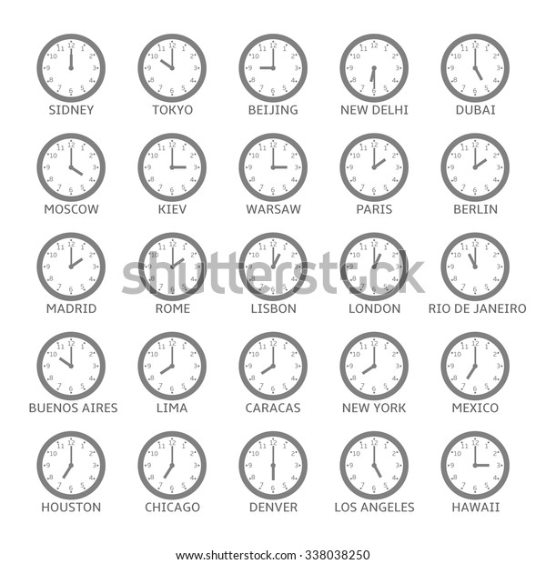 ワールドタイムゾーン 時計のアイコンセット ベクターイラスト のベクター画像素材 ロイヤリティフリー