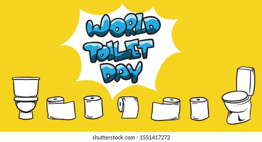 world tiolet day banner, yellow baclground, drawing, illustration