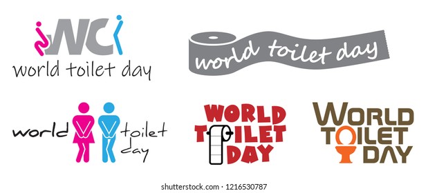 World toilet day 19 november. People, man and lady or woman toilets. WC, boy, girl restroom. Funny vector pictogram symbol. Cartoon haste hurry logo. Gender sign.