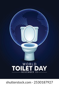 world toilet day toilet seat on dotted glowing globe vector poster