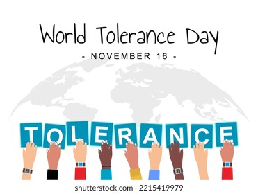 World Tolerance Day Background With Diversity Hand And Earth Map.