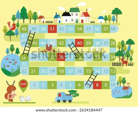 World tour board game template,Funny frame, ladders game, Vector illustrations.
