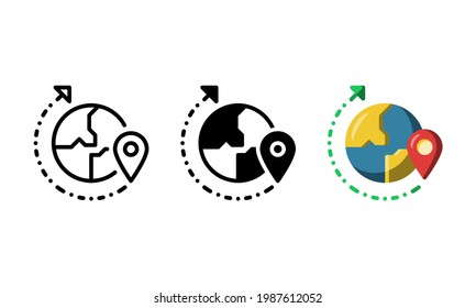World tour icon. With outline, glyph, and flat style