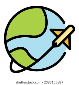 Vector de contorno de icono de la gira mundial. Viajes globales. Color del mapa de turismo