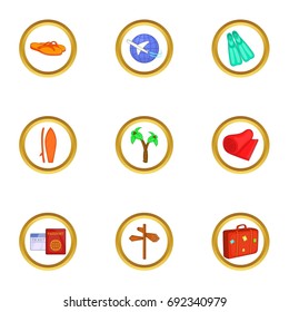 World tour icons set. Cartoon set of 9 world tour vector icons for web isolated on white background